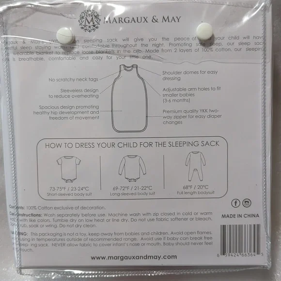 Margaux & May Soft Cotton Adjustable Baby Sleep Sack One Size Fits 3-18 Months - Picture 2 of 13